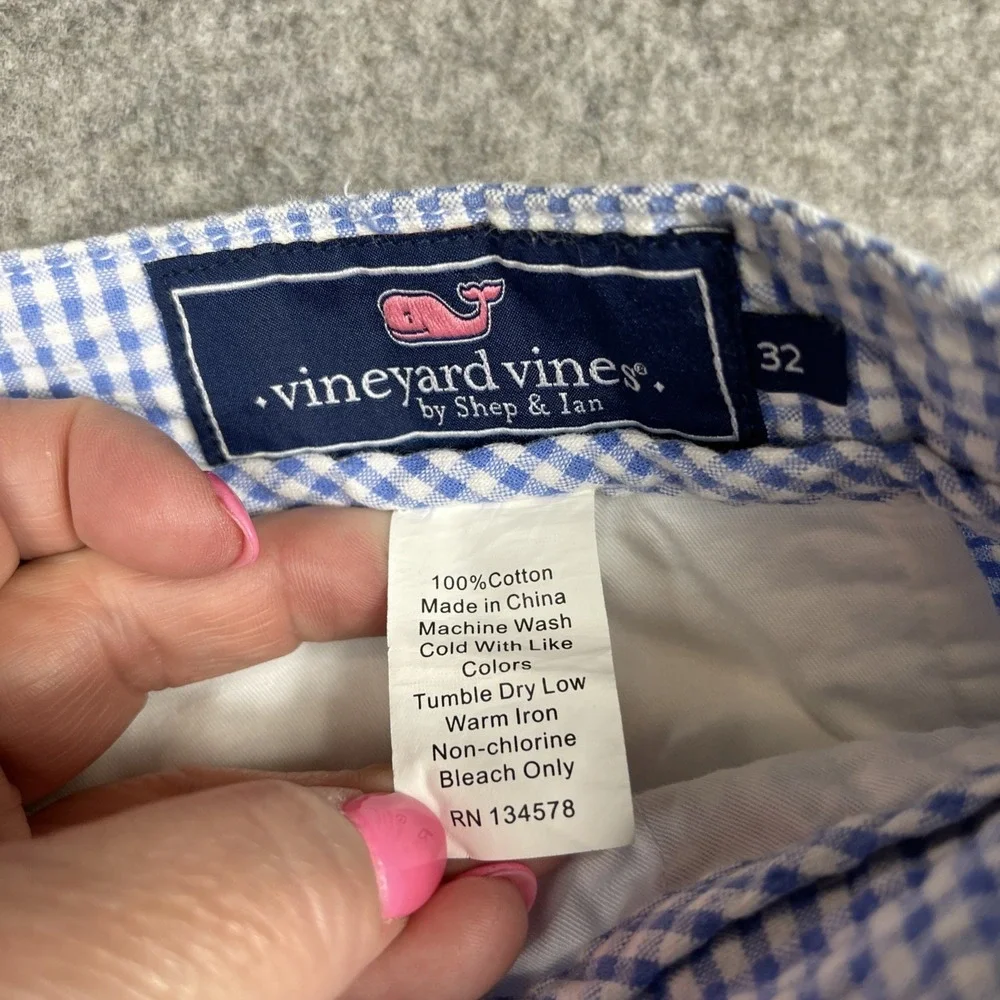 Vineyard Vines Seersucker Shorts 32 Blue Gingham Plaid‎ 9